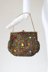 "Rhinestones & Lamé" Vintage 1930's Gold Lamé & Rhinestone Evening Bag