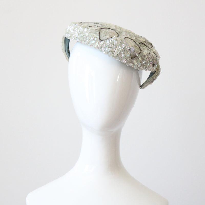 "Ice Blue Sequins" Vintage 1950's Iridescent Ice Blue Sequin Percher Hat