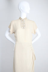 "Rocailles Tassels" Vintage 1940's Cream Soutache & Beaded Embellished Dress UK 8 US 4
