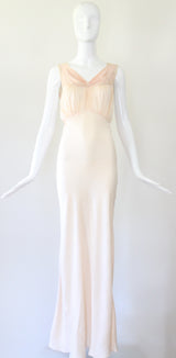 "Silk & Lace" Vintage 1930's Keyhole Detail Silk & Lace Bias Cut Gown UK 8 US 4