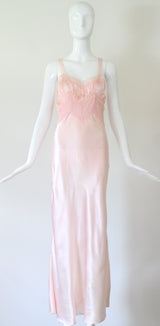 "Perfectly Pink Lace" Vintage 1930's Pink Lace & Pleats Gown UK 8 US 4