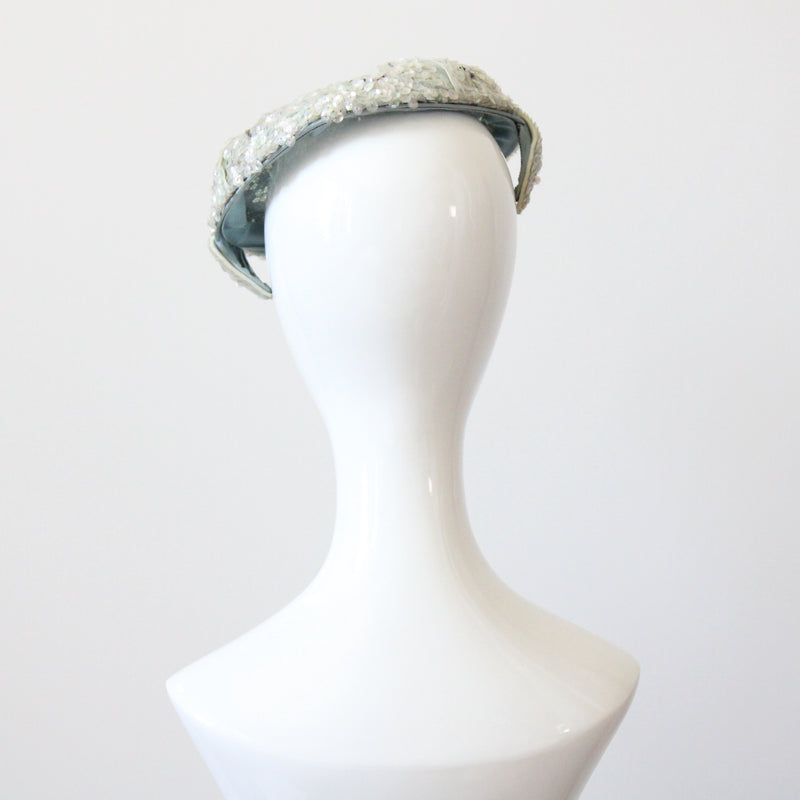 "Ice Blue Sequins" Vintage 1950's Iridescent Ice Blue Sequin Percher Hat