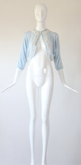 "Lace Edges" Vintage 1950's Blue Lace Embellished Cardigan UK 12 US 8