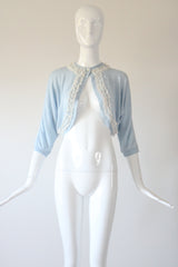 "Lace Edges" Vintage 1950's Blue Lace Embellished Cardigan UK 12 US 8
