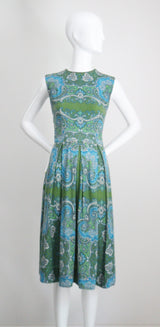 "Aqua Paisley" Vintage 1960's Aqua Paisley Cotton Dress UK 10 US 6