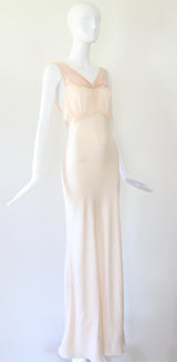 "Silk & Lace" Vintage 1930's Keyhole Detail Silk & Lace Bias Cut Gown UK 8 US 4