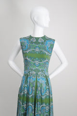 "Aqua Paisley" Vintage 1960's Aqua Paisley Cotton Dress UK 10 US 6