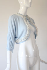 "Lace Edges" Vintage 1950's Blue Lace Embellished Cardigan UK 12 US 8
