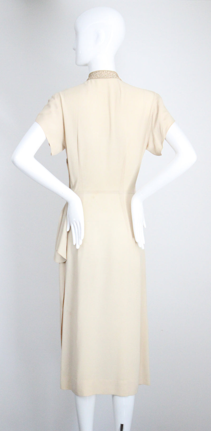 "Rocailles Tassels" Vintage 1940's Cream Soutache & Beaded Embellished Dress UK 8 US 4