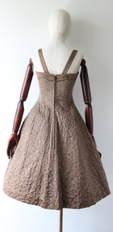 "Swirling Silver Threads & Beadwork" Vintage 1950's Beaded & Embroidered Hooped Satin Cocktail Dress UK 8 US 4