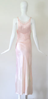 "Perfectly Pink Lace" Vintage 1930's Pink Lace & Pleats Gown UK 8 US 4