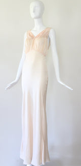 "Silk & Lace" Vintage 1930's Keyhole Detail Silk & Lace Bias Cut Gown UK 8 US 4