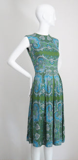 "Aqua Paisley" Vintage 1960's Aqua Paisley Cotton Dress UK 10 US 6