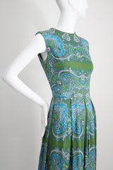 "Aqua Paisley" Vintage 1960's Aqua Paisley Cotton Dress UK 10 US 6