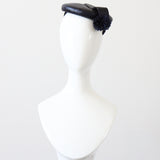 "Navy Straw Rosette" Vintage 1950's Navy Straw Rosette Percher Hat