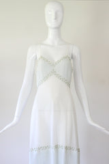 "Floral Embroidery & Pleats" Vintage 1960's Floral Embroidered Gown UK 6-8 US 2-4