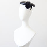 "Navy Straw Rosette" Vintage 1950's Navy Straw Rosette Percher Hat