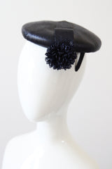 "Navy Straw Rosette" Vintage 1950's Navy Straw Rosette Percher Hat