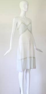 "Floral Embroidery & Pleats" Vintage 1960's Floral Embroidered Gown UK 6-8 US 2-4