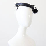 "Navy Straw Rosette" Vintage 1950's Navy Straw Rosette Percher Hat