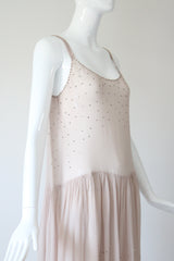 "Blush Rhinestones" Vintage 1920's Blush & Silver Rhinestone Scalloped Dress UK 10 US 6