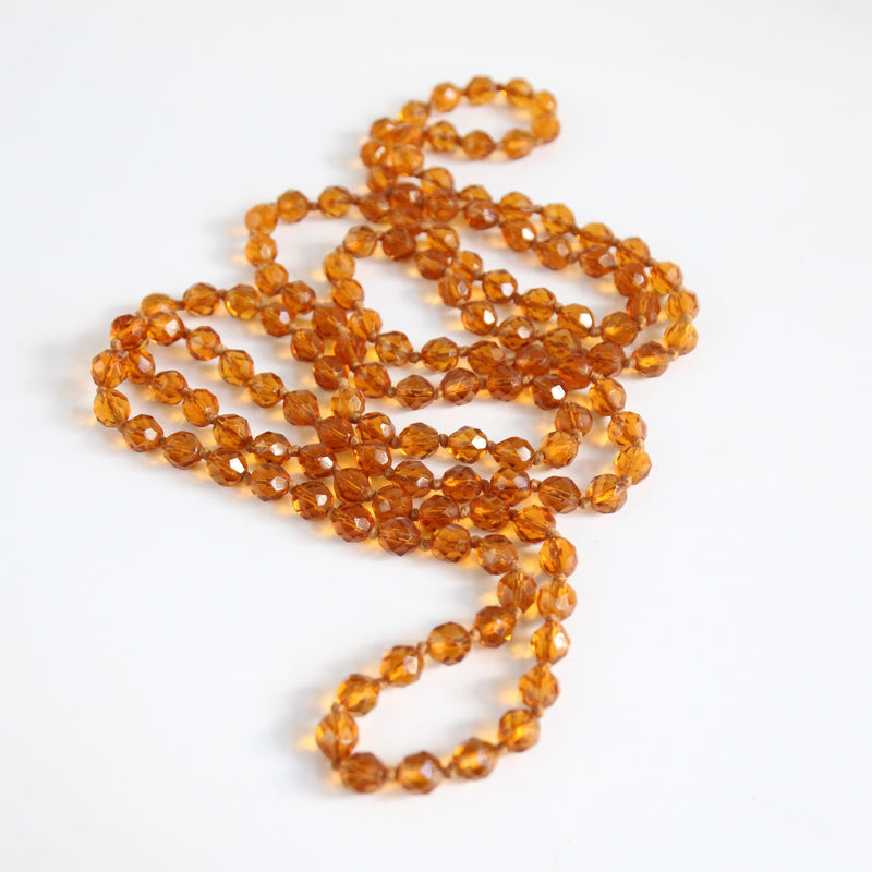 "Amber Glass" Vintage 1920's Hand Knotted Glass Bead Necklace