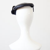 "Navy Straw Rosette" Vintage 1950's Navy Straw Rosette Percher Hat