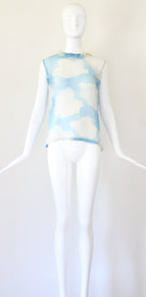 "Blue Sky Silk" Vintage 1930's Silk Chiffon Blue Sky Blouse UK 10 US 6