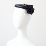 "Navy Straw Rosette" Vintage 1950's Navy Straw Rosette Percher Hat