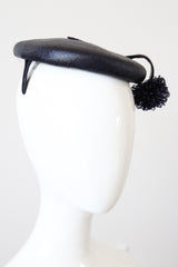 "Navy Straw Rosette" Vintage 1950's Navy Straw Rosette Percher Hat