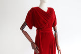 "Crimson Night" Vintage 1930's Crimson Red Velvet Evening Dress UK 14 US 10