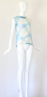 "Blue Sky Silk" Vintage 1930's Silk Chiffon Blue Sky Blouse UK 10 US 6