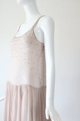 "Blush Rhinestones" Vintage 1920's Blush & Silver Rhinestone Scalloped Dress UK 10 US 6