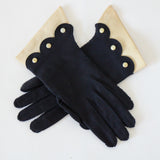 "Navy & Pearls" Vintage 1950's Navy Blue & Pearl Accent Gloves Size 7