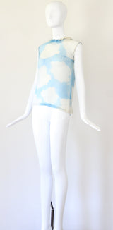 "Blue Sky Silk" Vintage 1930's Silk Chiffon Blue Sky Blouse UK 10 US 6