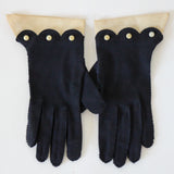 "Navy & Pearls" Vintage 1950's Navy Blue & Pearl Accent Gloves Size 7