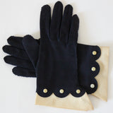 "Navy & Pearls" Vintage 1950's Navy Blue & Pearl Accent Gloves Size 7