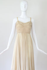 "Cream Chiffon Pleats" Vintage 1930's Cream Silk Chiffon Dress UK 8 US 4