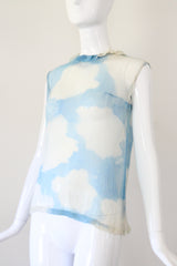 "Blue Sky Silk" Vintage 1930's Silk Chiffon Blue Sky Blouse UK 10 US 6