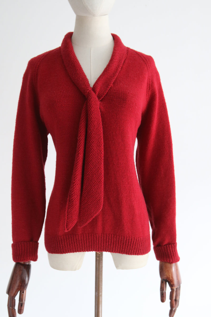 "Carmine Red" Vintage 1950's Red Knitted Jumper UK 14 US 10