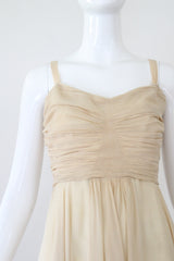 "Cream Chiffon Pleats" Vintage 1930's Cream Silk Chiffon Dress UK 8 US 4