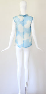 "Blue Sky Silk" Vintage 1930's Silk Chiffon Blue Sky Blouse UK 10 US 6