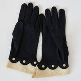 "Navy & Pearls" Vintage 1950's Navy Blue & Pearl Accent Gloves Size 7