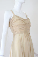 "Cream Chiffon Pleats" Vintage 1930's Cream Silk Chiffon Dress UK 8 US 4