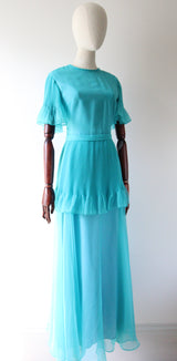 "Turquoise Pleats" Vintage 1960's Turquoise Tiered Pleated Dress UK 8-10 US 4-6