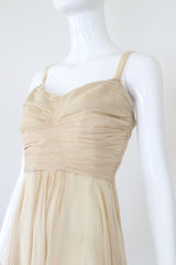 "Cream Chiffon Pleats" Vintage 1930's Cream Silk Chiffon Dress UK 8 US 4