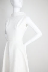 "White Cotton Brocade" Vintage 1950's White Cotton Brocade Cross Over Dress UK 8 US 4