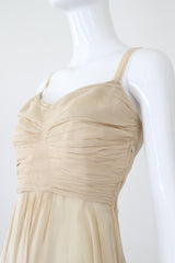 "Cream Chiffon Pleats" Vintage 1930's Cream Silk Chiffon Dress UK 8 US 4