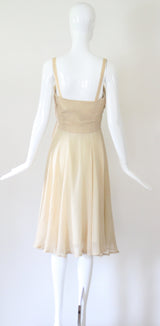 "Cream Chiffon Pleats" Vintage 1930's Cream Silk Chiffon Dress UK 8 US 4