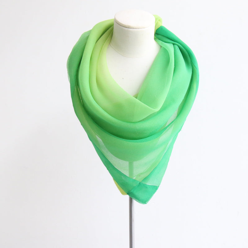 "Zesty Green" Vintage 1930's Green Ombre Silk Chiffon Scarf